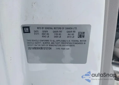 2011 Chevrolet Impala Lt из США, поврежденный, VIN 2G1WB5EK0B1212134